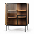 Houten kast met glazen deuren en zwarte metalen basis 80 x 40 x 120cm