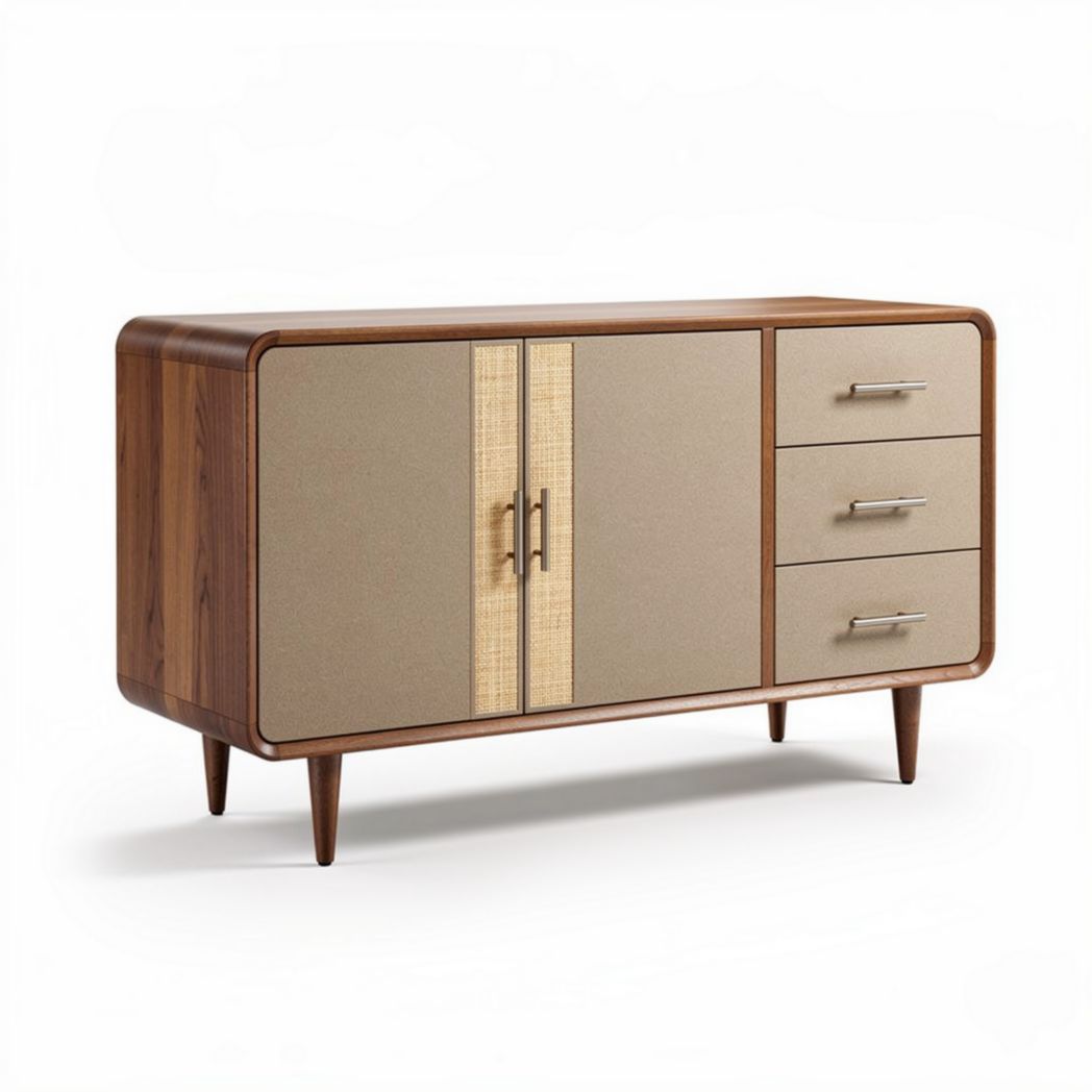 Dressoir van hout met drie lades en tweedeurskast 150 x 45 x 75cm