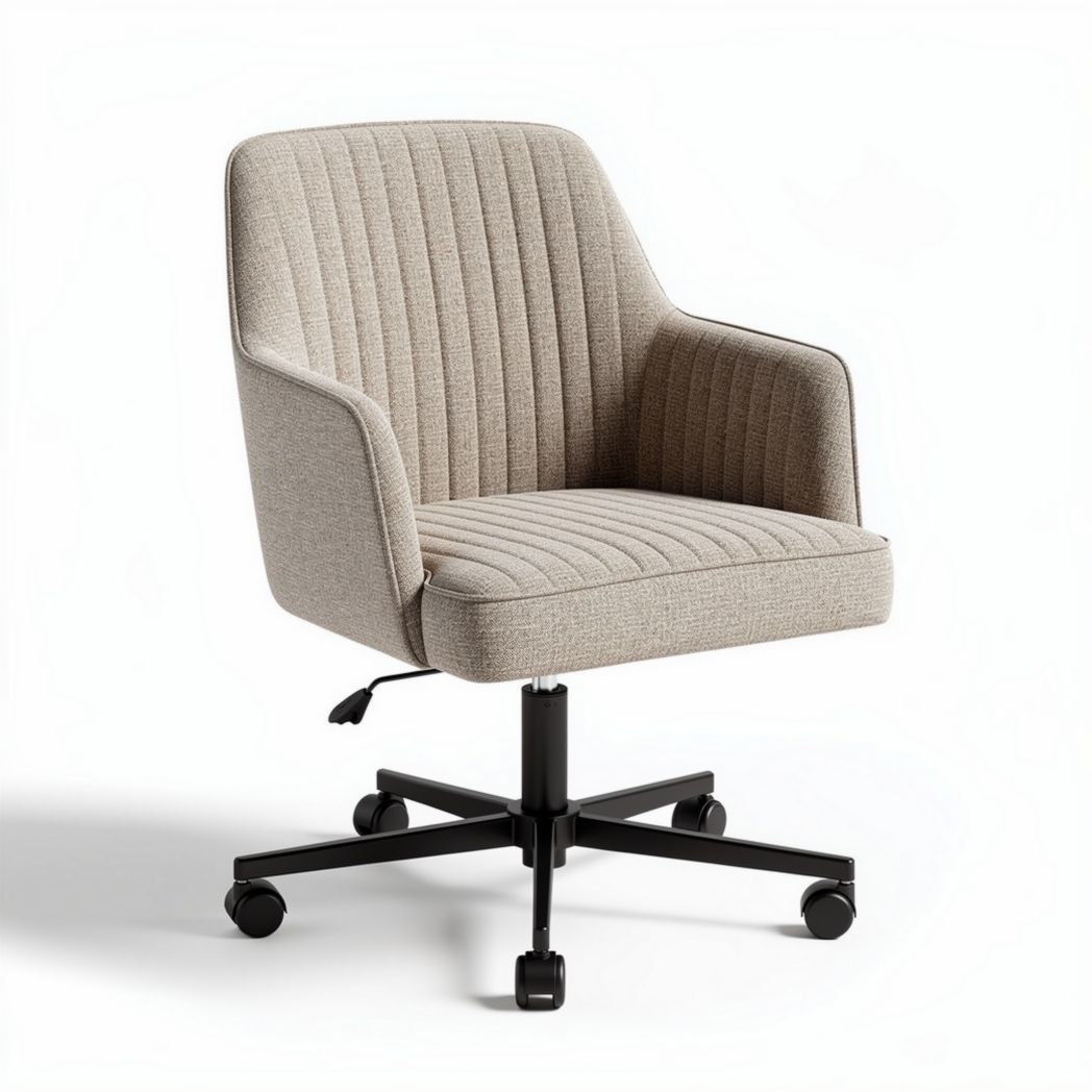 Bureaustoel van stof met een hoogte van 85 cm en een afmeting van 60 x 60 cm