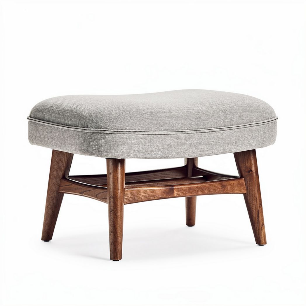 Houten poef met gestreepte bekleding in lichtgrijs 80 x 60 x 40cm