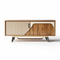 Tv-meubel van hout met ribbelstructuur in natuurlijk en wit 120 x 40 x 60cm
