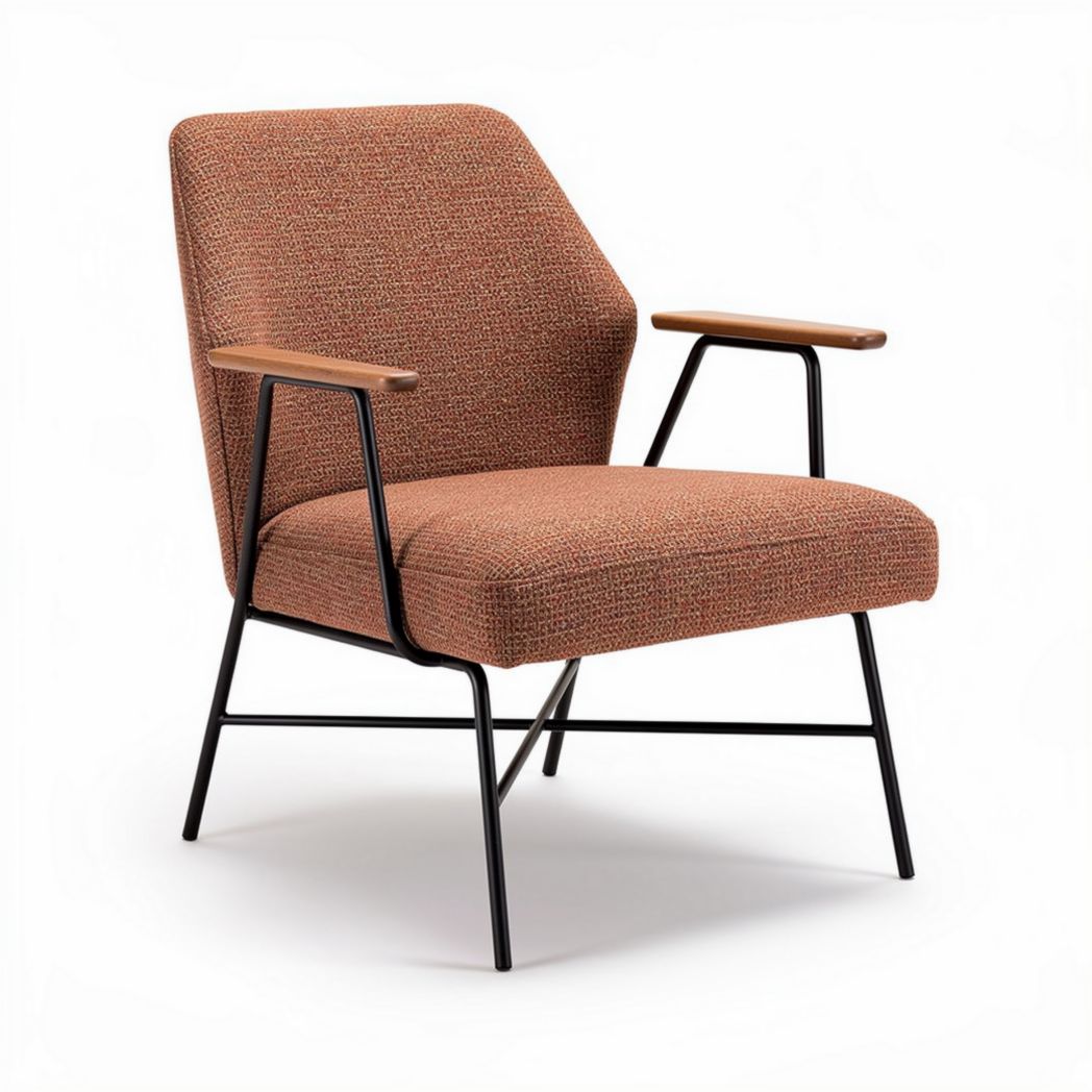 Lounge stoel met stoffen bekleding en houten armleuningen 80 x 70 x 90cm