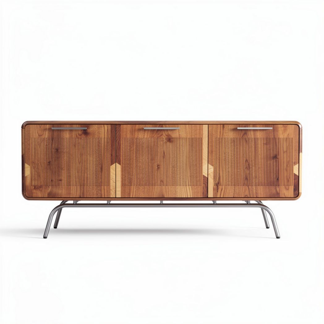 Houten tv-meubel van 150 x 40 x 60cm met metalen poten en drie deuren