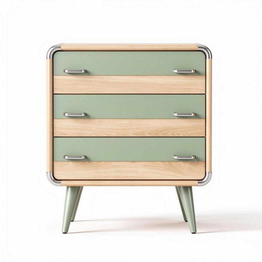 houten kast met drie lades in groen en natuurlijk afwerkingsmateriaal 60 x 40 x 80cm