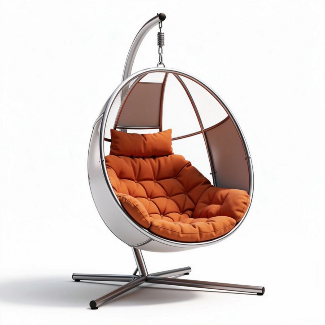 Hangstoel met kussens in oranje ontwerp van staal met een afmeting van 100 x 100 x 160cm