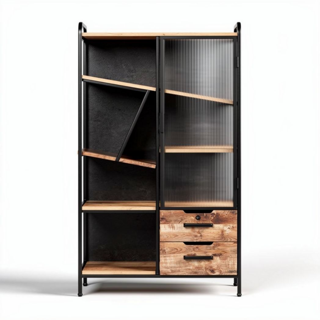 kasten met een combinatie van hout en metaal voor kantoor of woonruimte 120 x 60 x 180cm